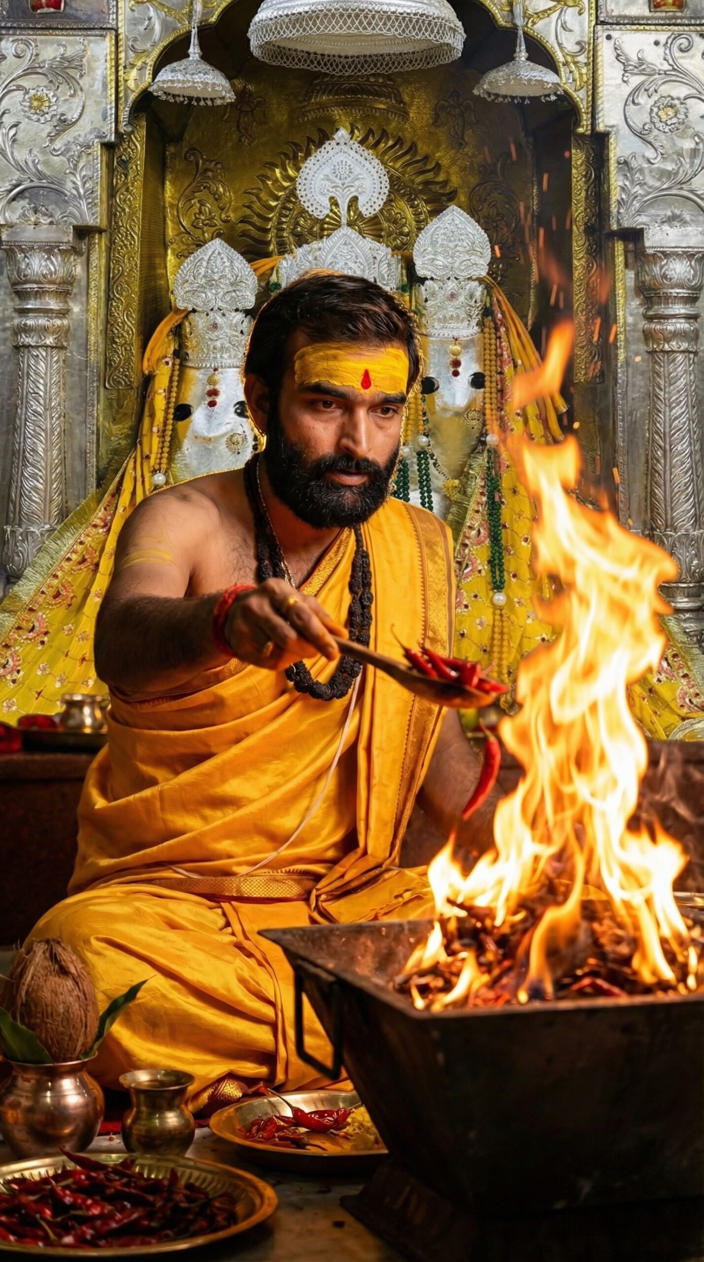Chief Acharya Pt. Deepak Sharma performing Havan at Nalkheda Shaktipeeth